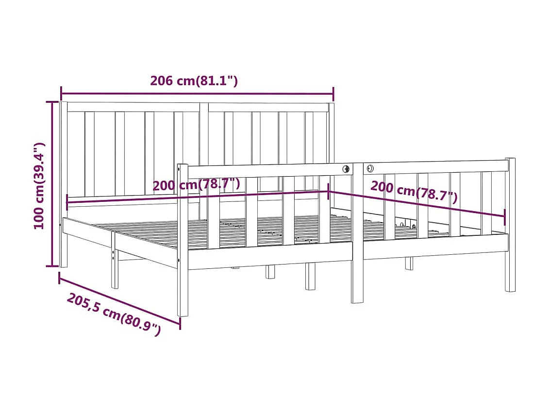 Cadre de lit sans matelas blanc 200x200 cm bois massif
