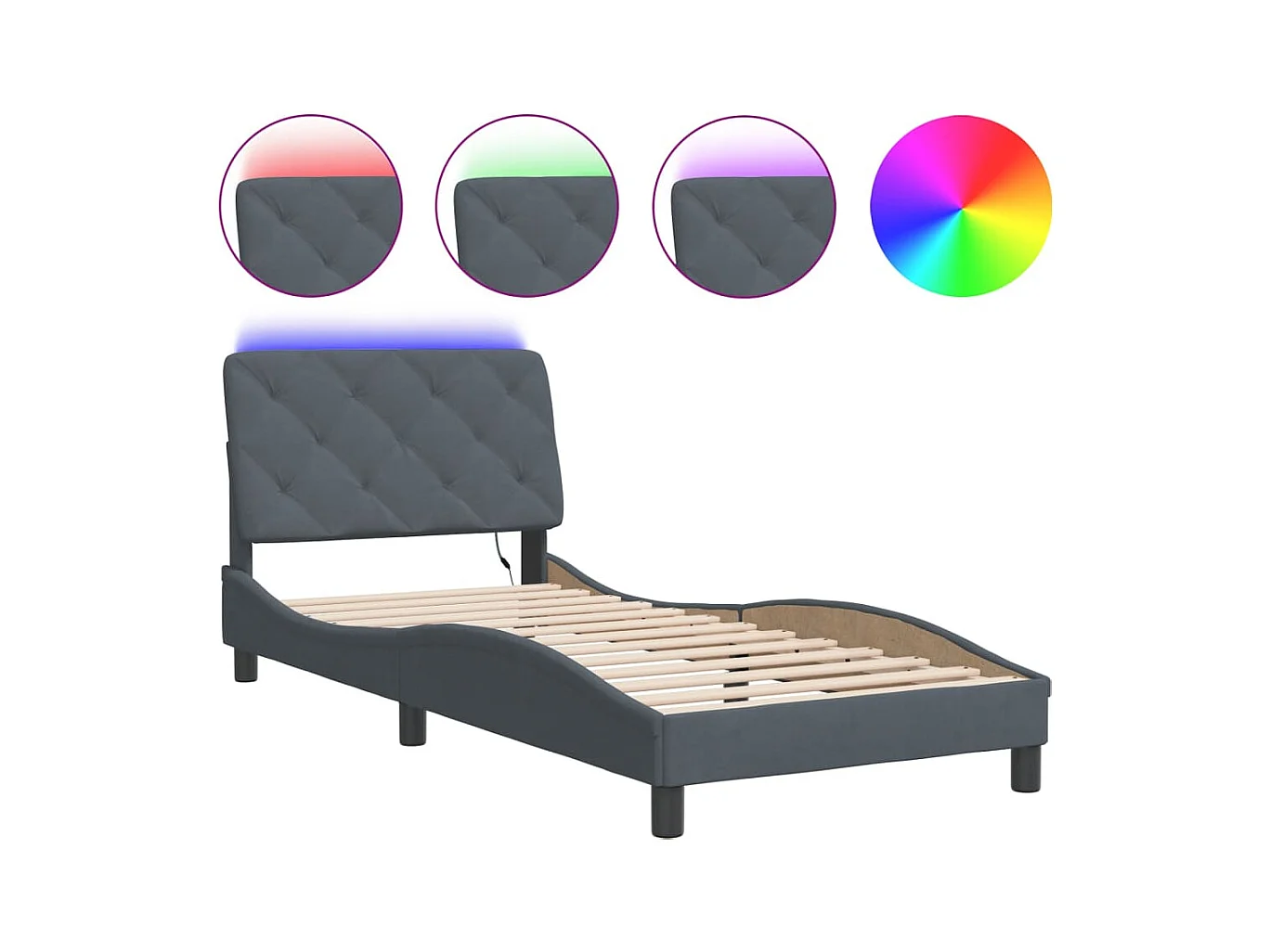 Bedframe met LED zonder matras donkergrijs 90x200 cm fluweel