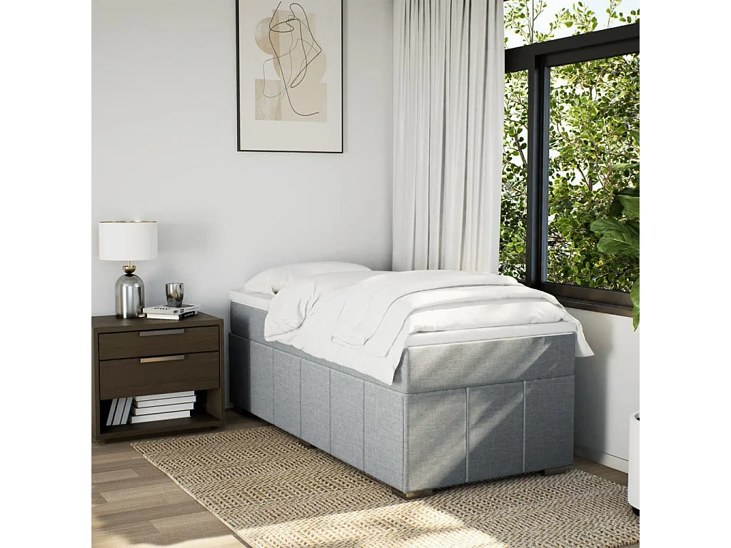 Sommier à lattes de lit avec matelas Gris clair 90x200 cm Tissu