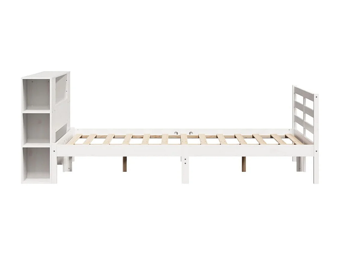 Lit bibliothèque sans matelas blanc 140x190 cm bois pin massif