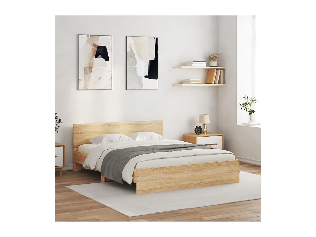 Bedframe met LED zonder matras Sonoma eiken 150x200 cm