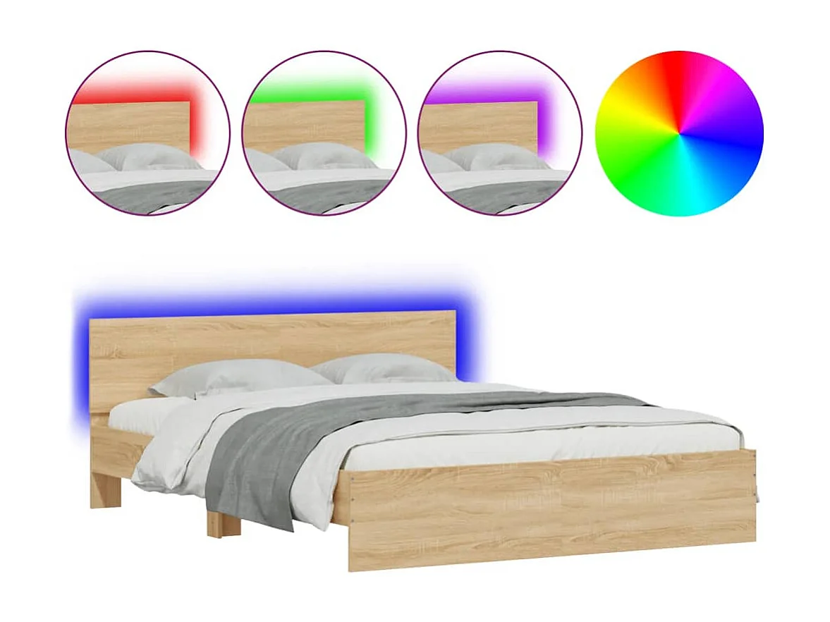 Bettgestell mit LED ohne Matratze Sonoma Eiche 150x200 cm