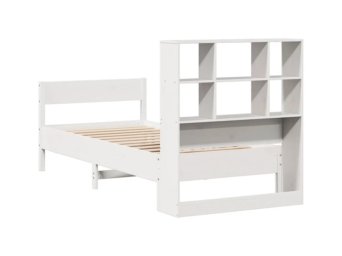 Lit bibliothèque sans matelas blanc 90x190cm bois de pin massif