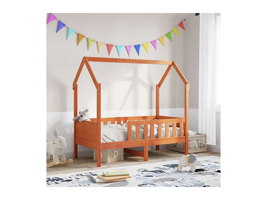 Struttura letto per bambini a forma di casa senza materasso in pino
