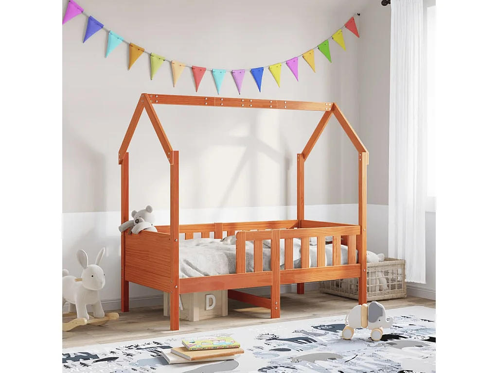 Struttura letto per bambini a forma di casa senza materasso in pino