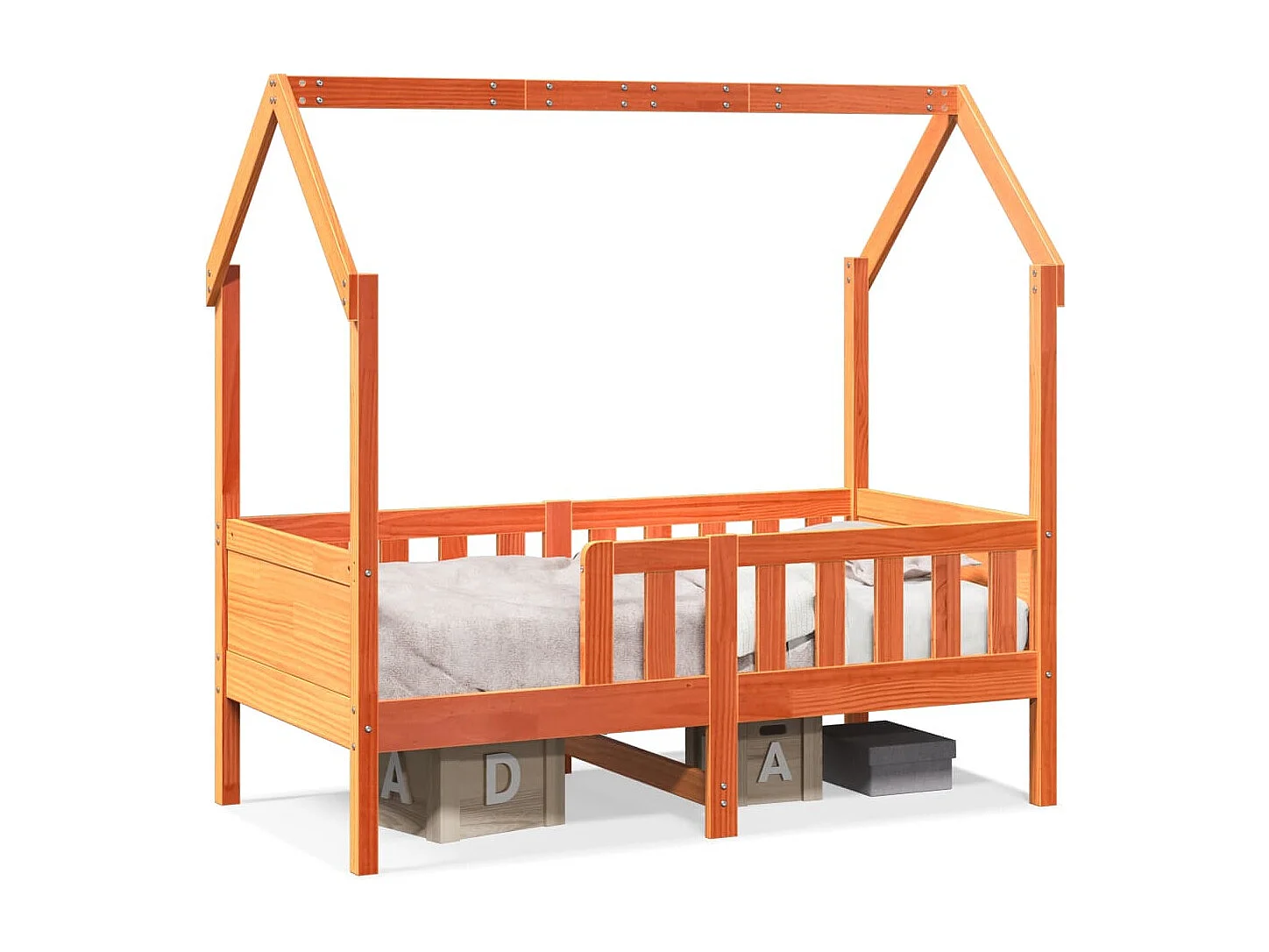 Struttura letto per bambini a forma di casa senza materasso in pino