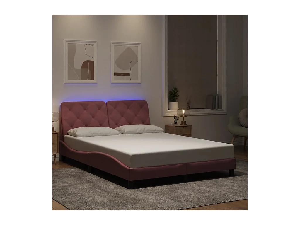Cadre de lit avec LED sans matelas rose 140x190cm velours