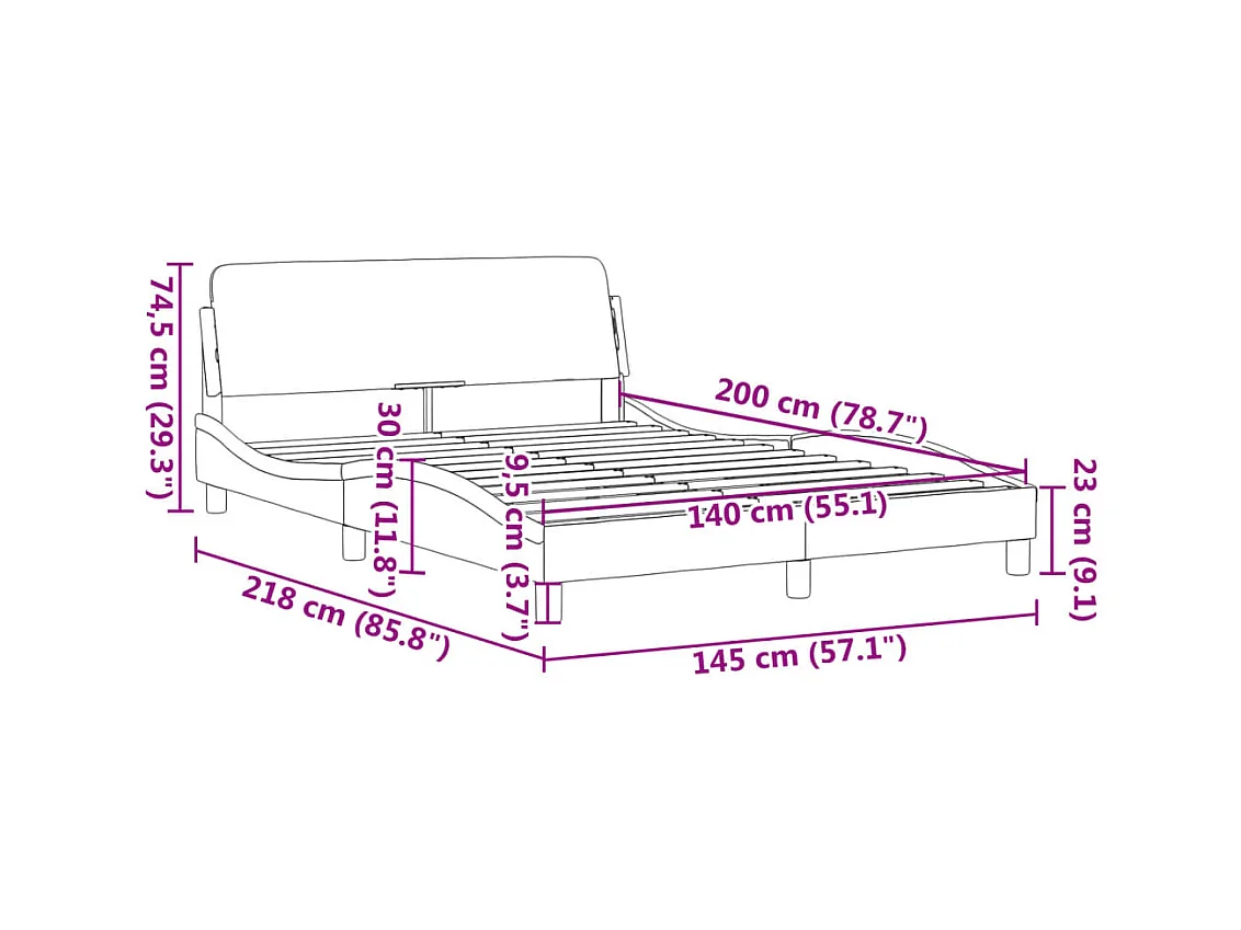 Cadre de lit sans matelas gris clair 140x200 cm velours
