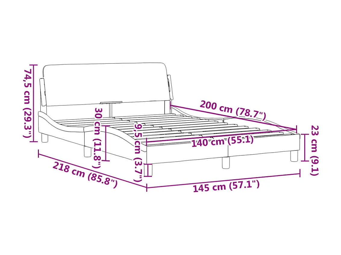 Struttura letto senza materasso grigio chiaro 140x200 cm velluto