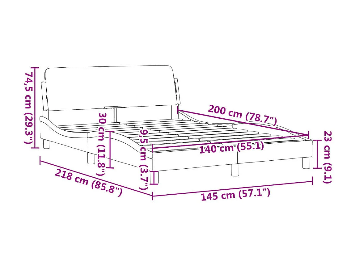 Struttura letto senza materasso grigio chiaro 140x200 cm velluto