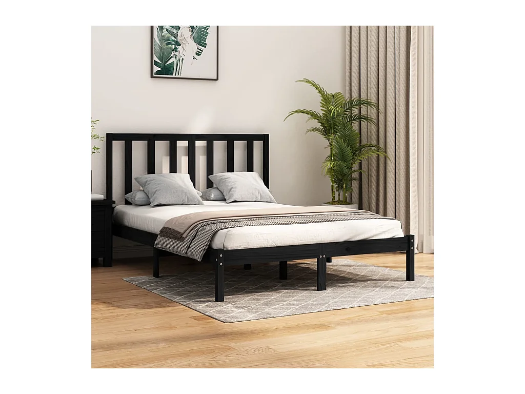 Cadre de lit sans matelas noir bois de pin massif 140x190 cm