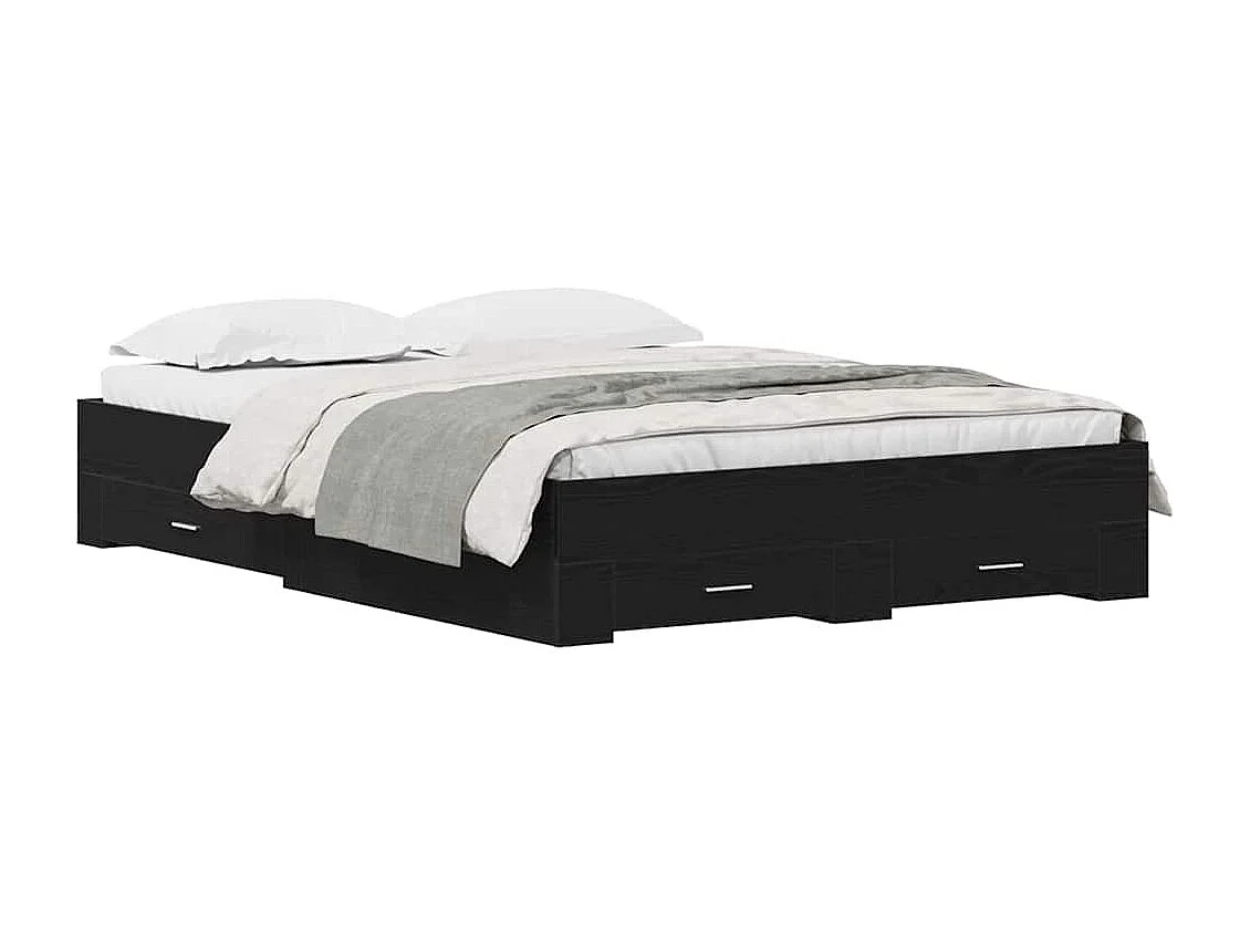 Bettgestell mit Schubladen mit Schublade Eiche schwarz 140 x 200 cm