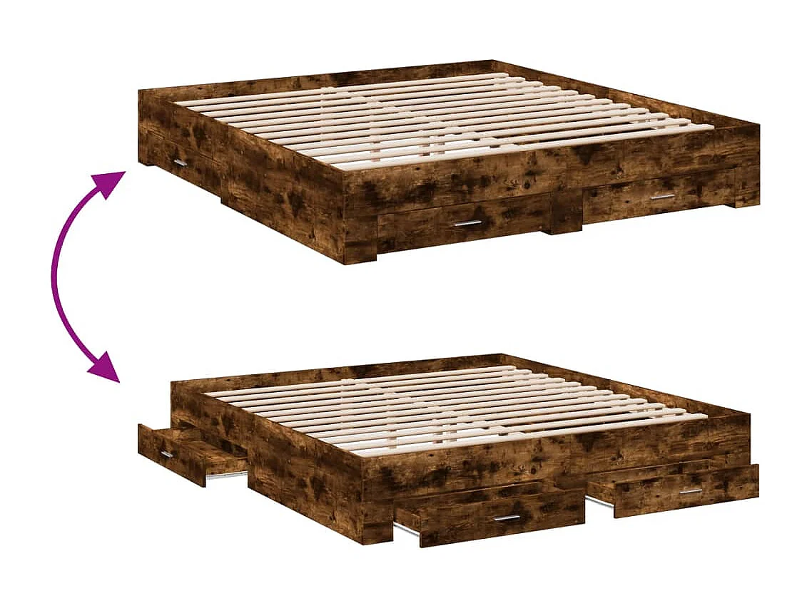 Struttura letto con cassetti senza materasso rovere affumicato 200x200 cm