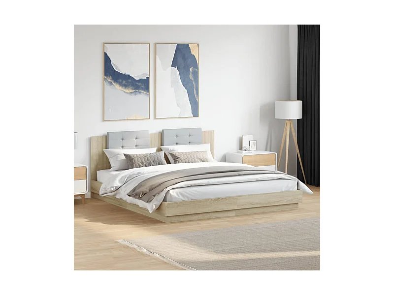 Struttura letto con LED senza materasso Rovere Sonoma 160x200 cm