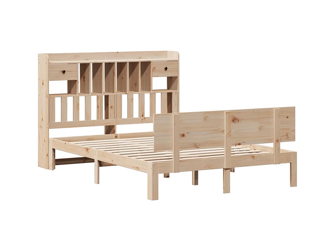 Lit bibliothèque sans matelas 140x200 cm bois massif de pin