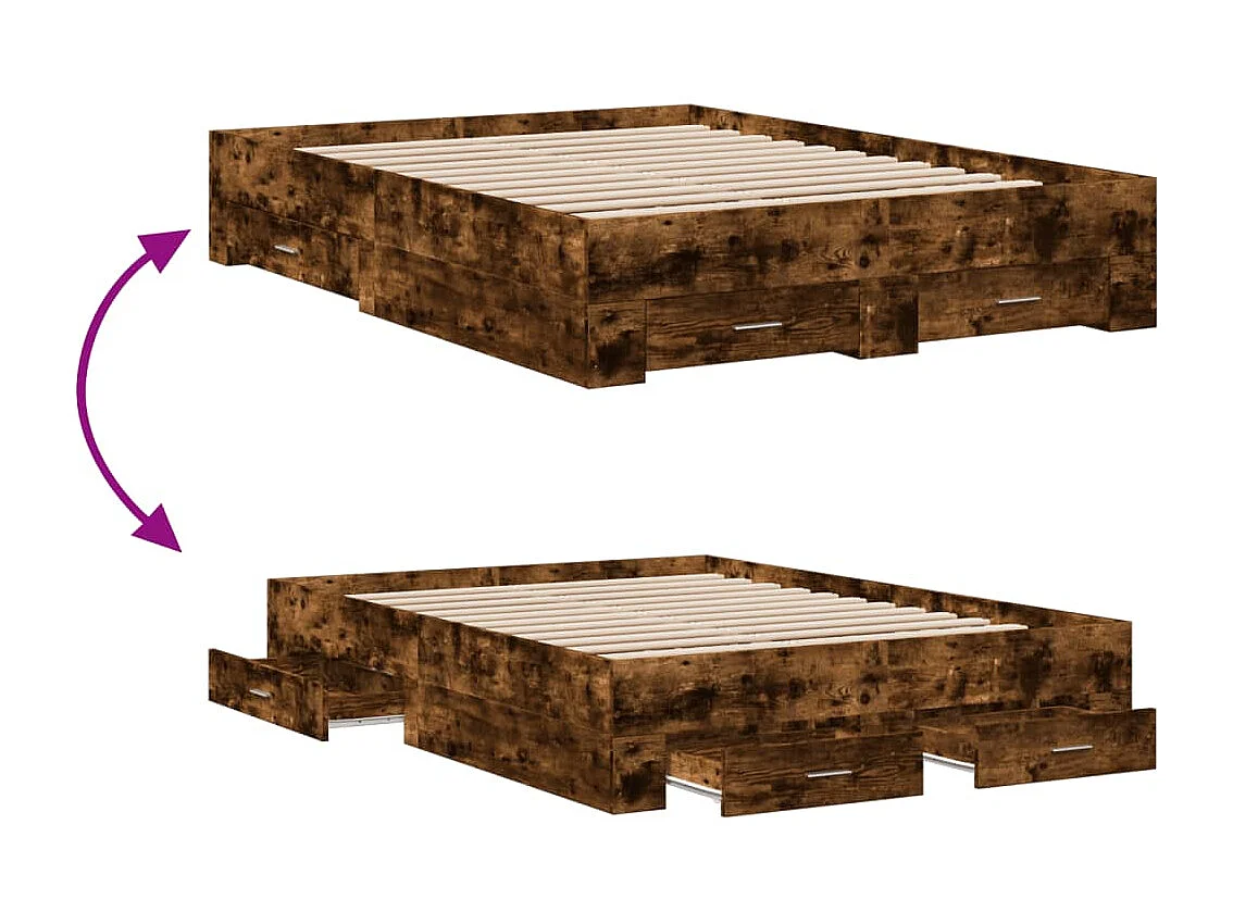 Struttura letto con cassetti senza materasso rovere affumicato 120x190 cm