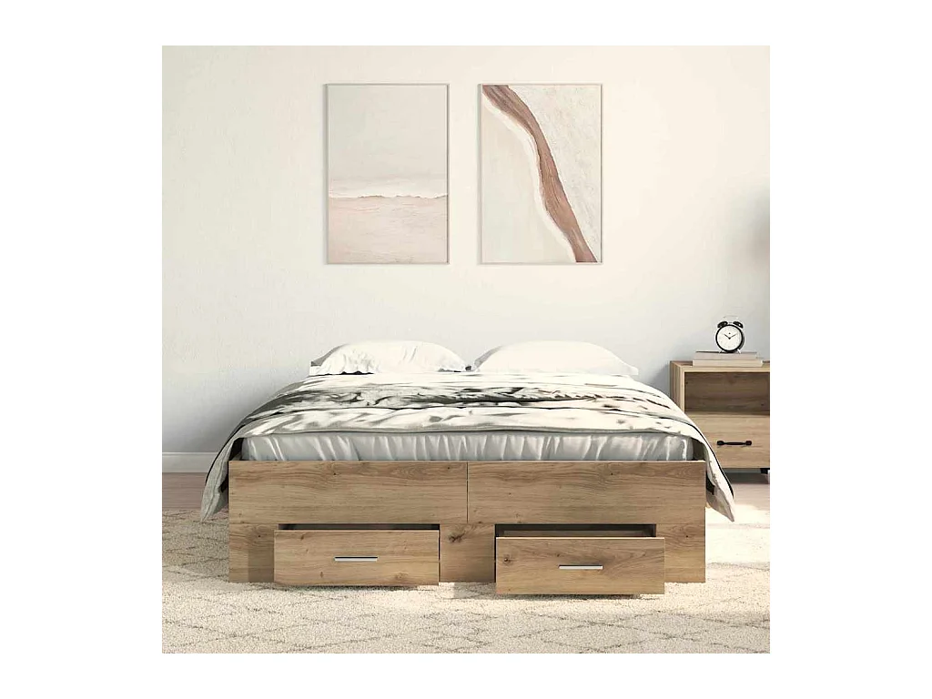 Estructura de cama con cajones, roble artesanal, 120 x 200 cm