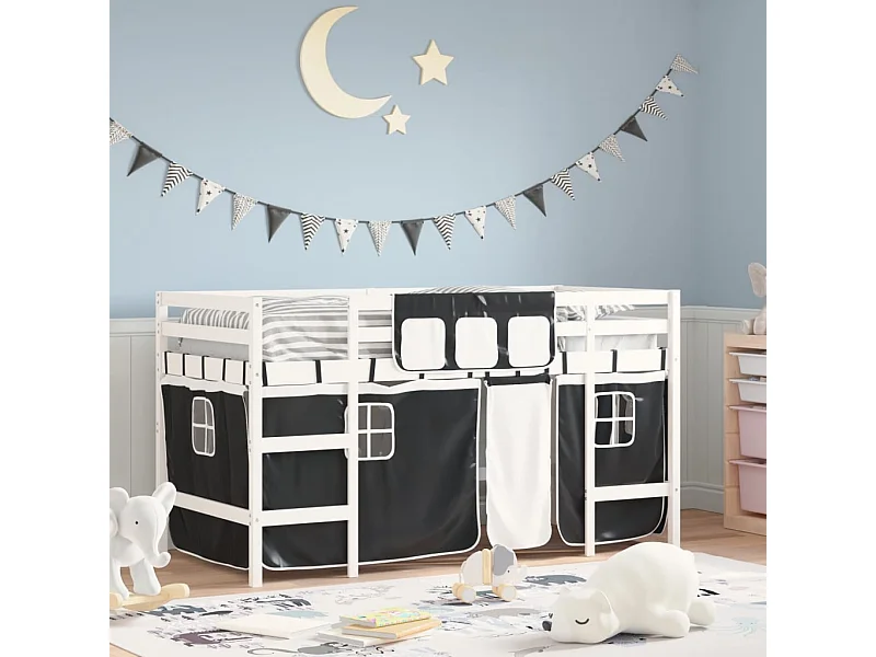 Kinderhoogslaper met gordijnen zonder matras 90x190 cm