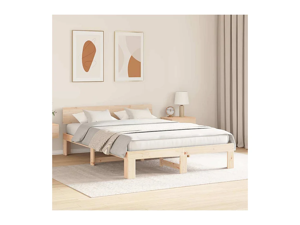 Bettgestell 150 x 200 cm, Kiefer massiv, Braun