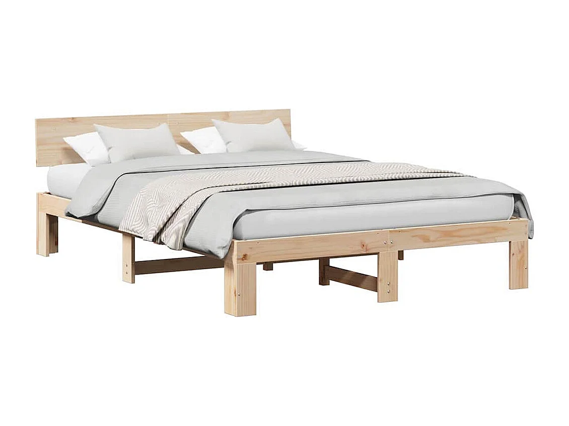 Estructura de cama marrón 150 x 200 cm madera maciza de pino