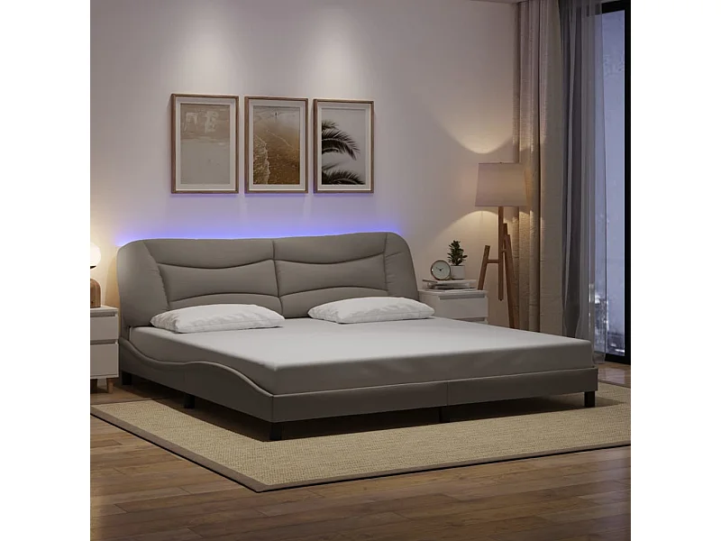 Struttura letto con LED senza materasso in tessuto tortora 200x200 cm