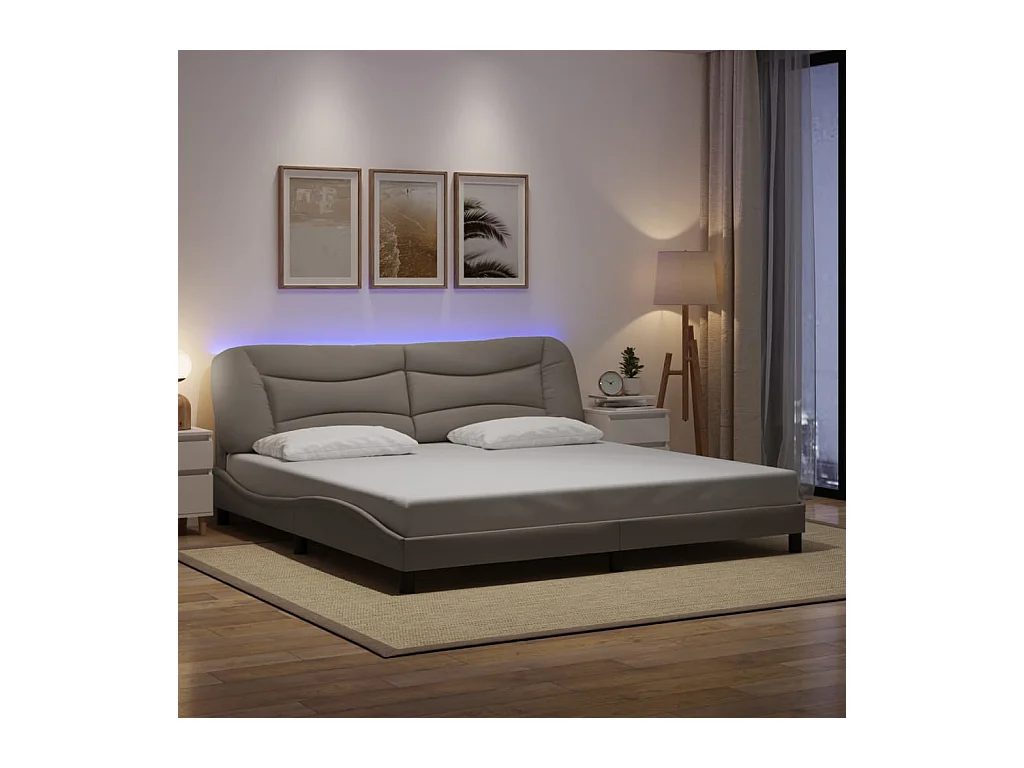 Struttura letto con LED senza materasso in tessuto tortora 200x200 cm