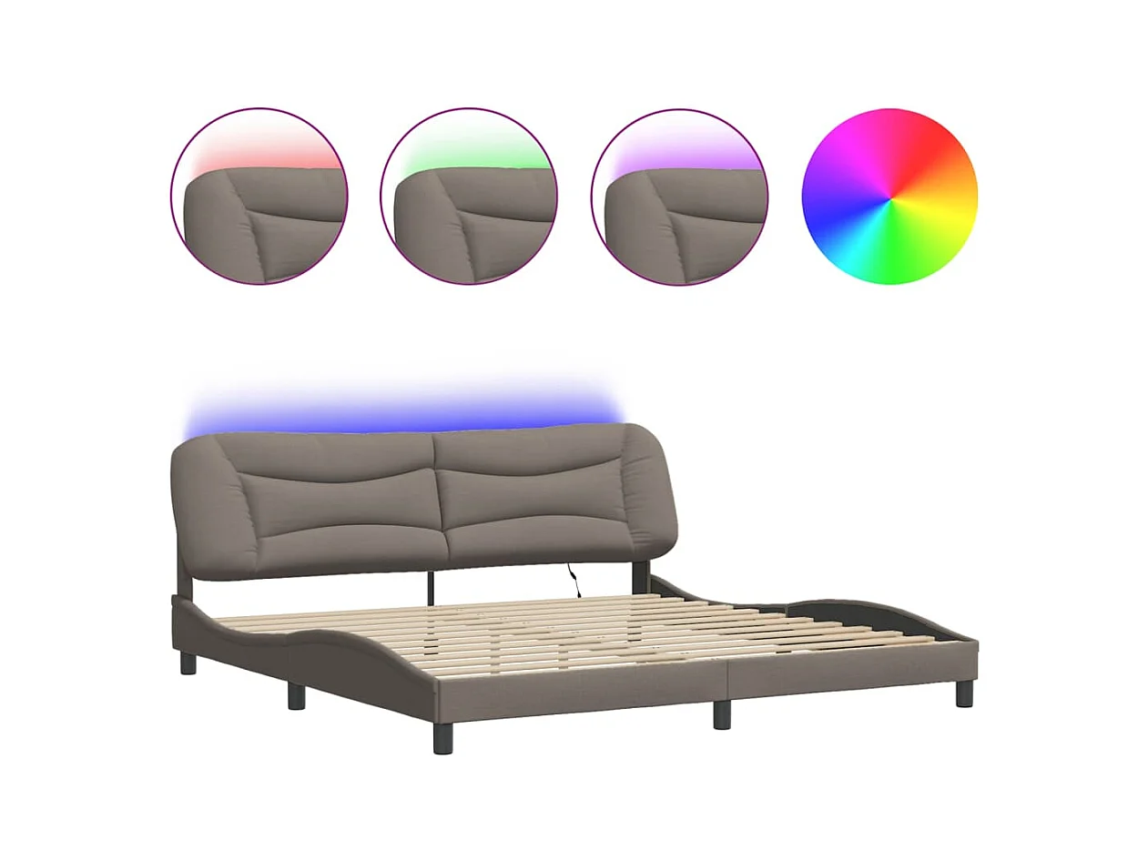 Struttura letto con LED senza materasso in tessuto tortora 200x200 cm