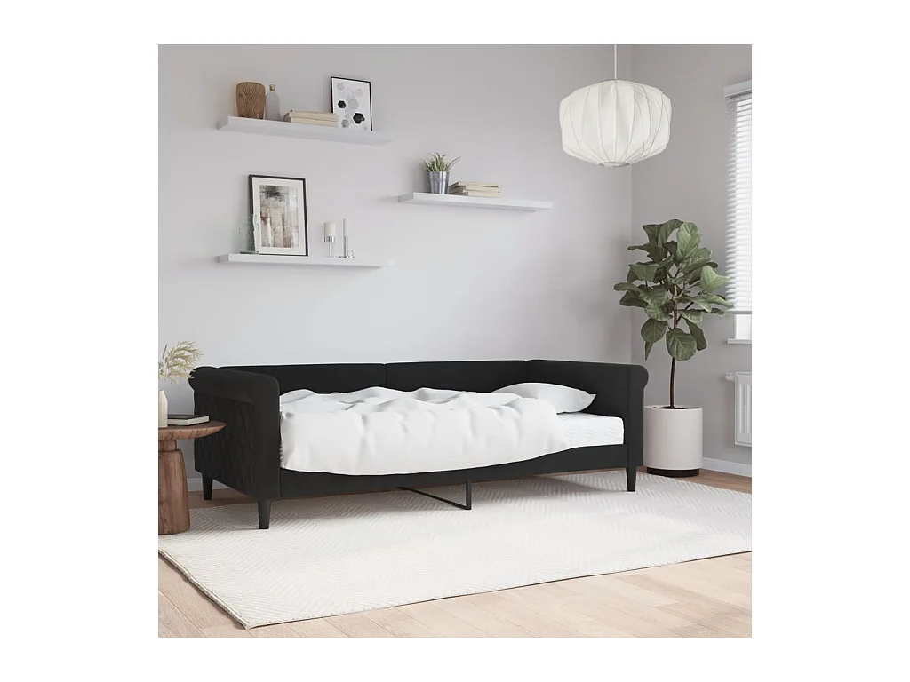 Divano letto con materasso in velluto nero 90x190 cm