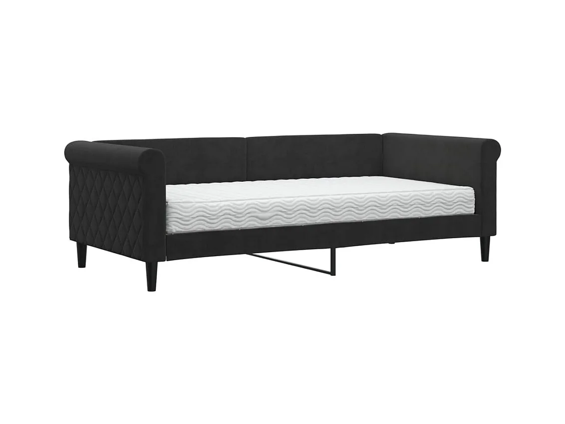Divano letto con materasso in velluto nero 90x190 cm