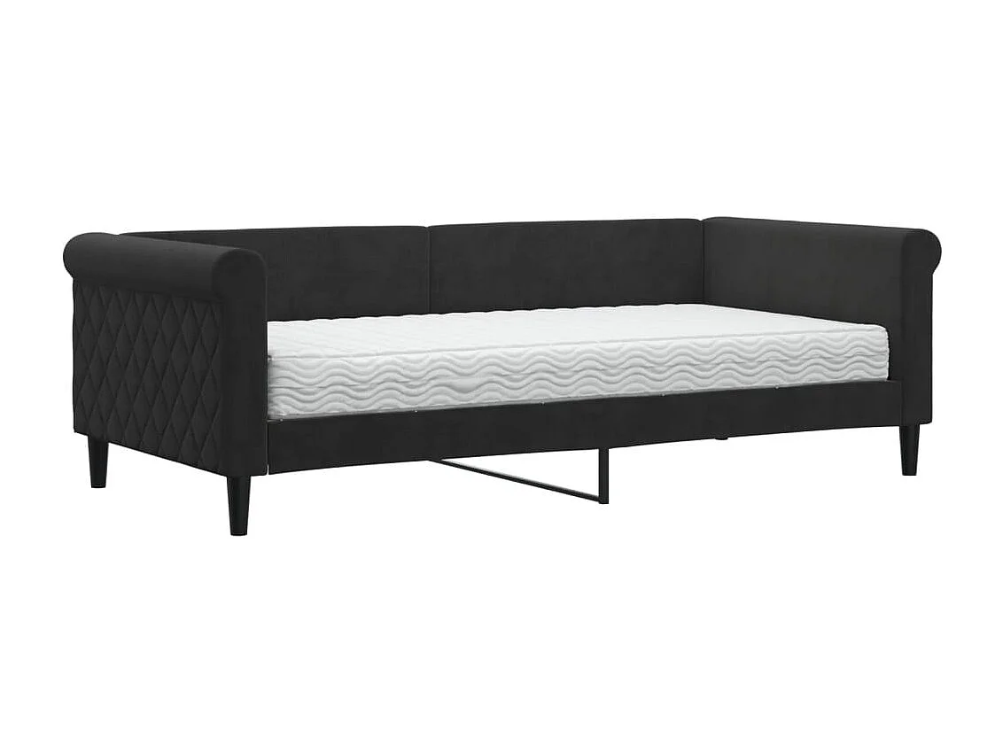 Lit de jour avec matelas noir 90x190 cm velours