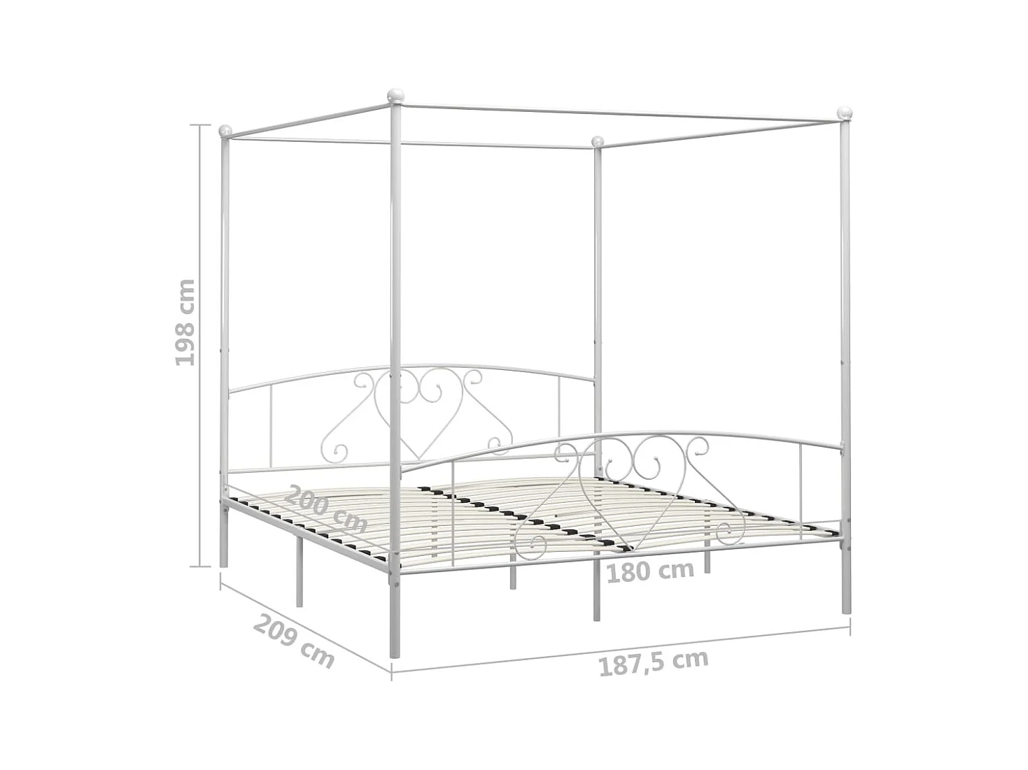 Struttura letto senza materasso con baldacchino bianco 180x200 cm in metallo