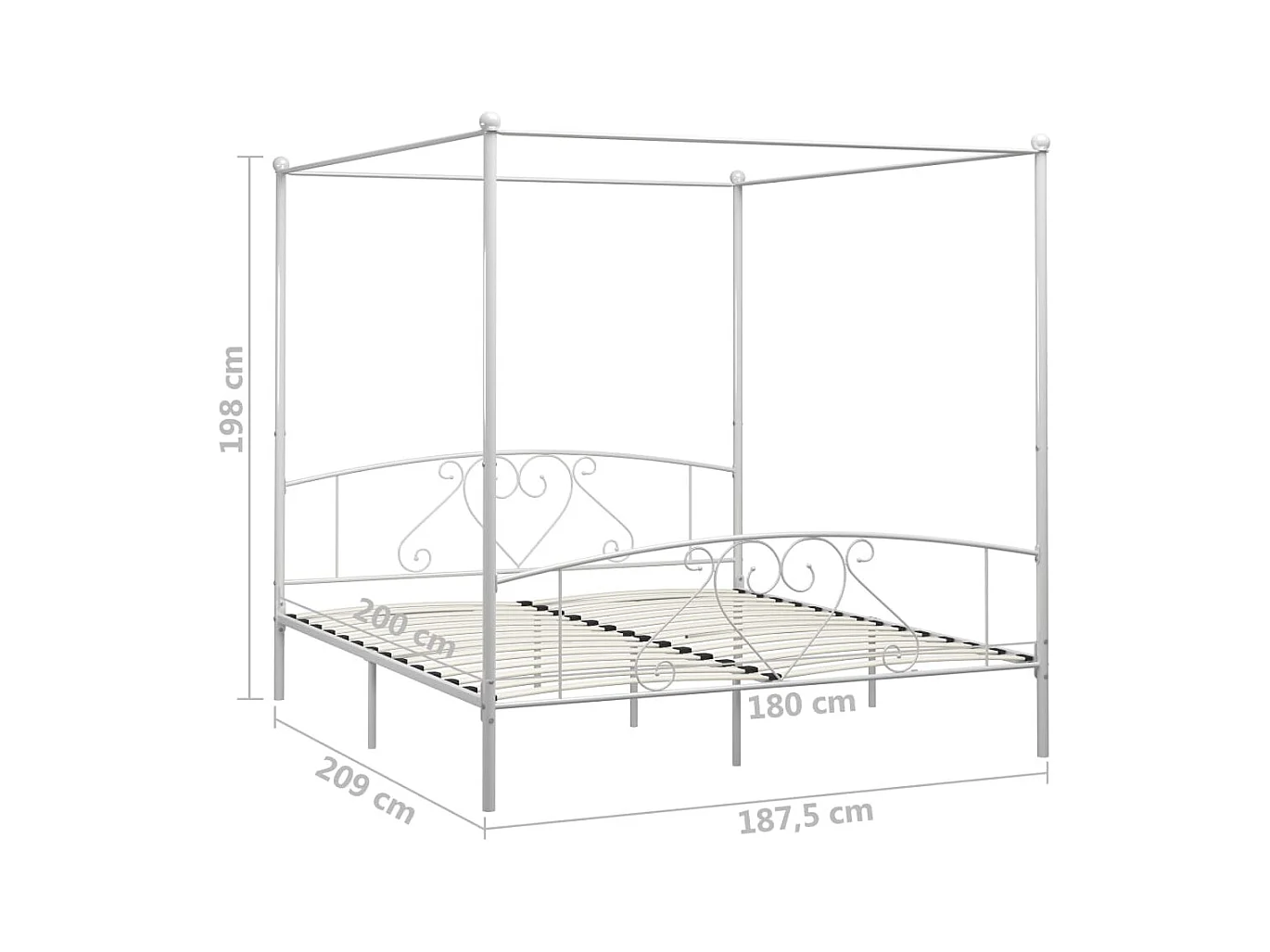 Struttura letto senza materasso con baldacchino bianco 180x200 cm in metallo
