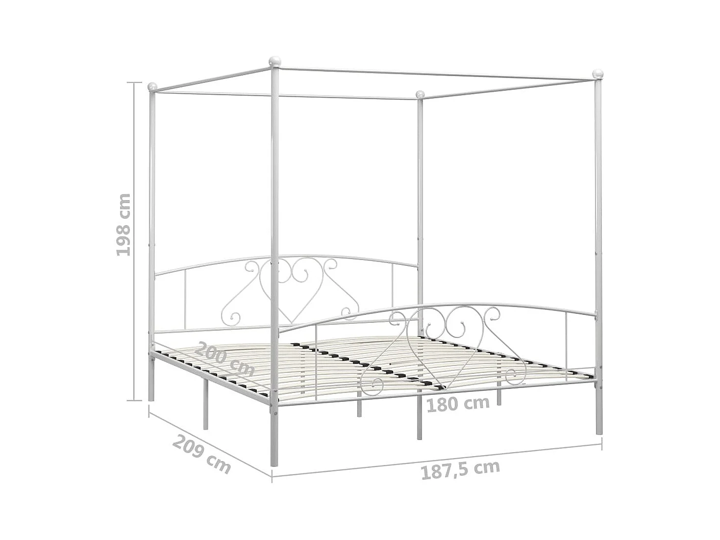 Bedframe zonder matras met witte hemel 180x200 cm metaal