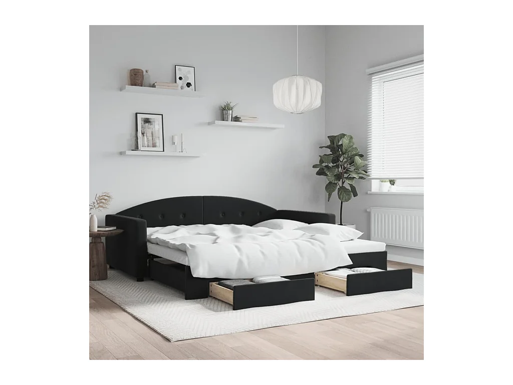 Lit de jour avec gigogne et tiroirs sans matelas noir 100x200cm