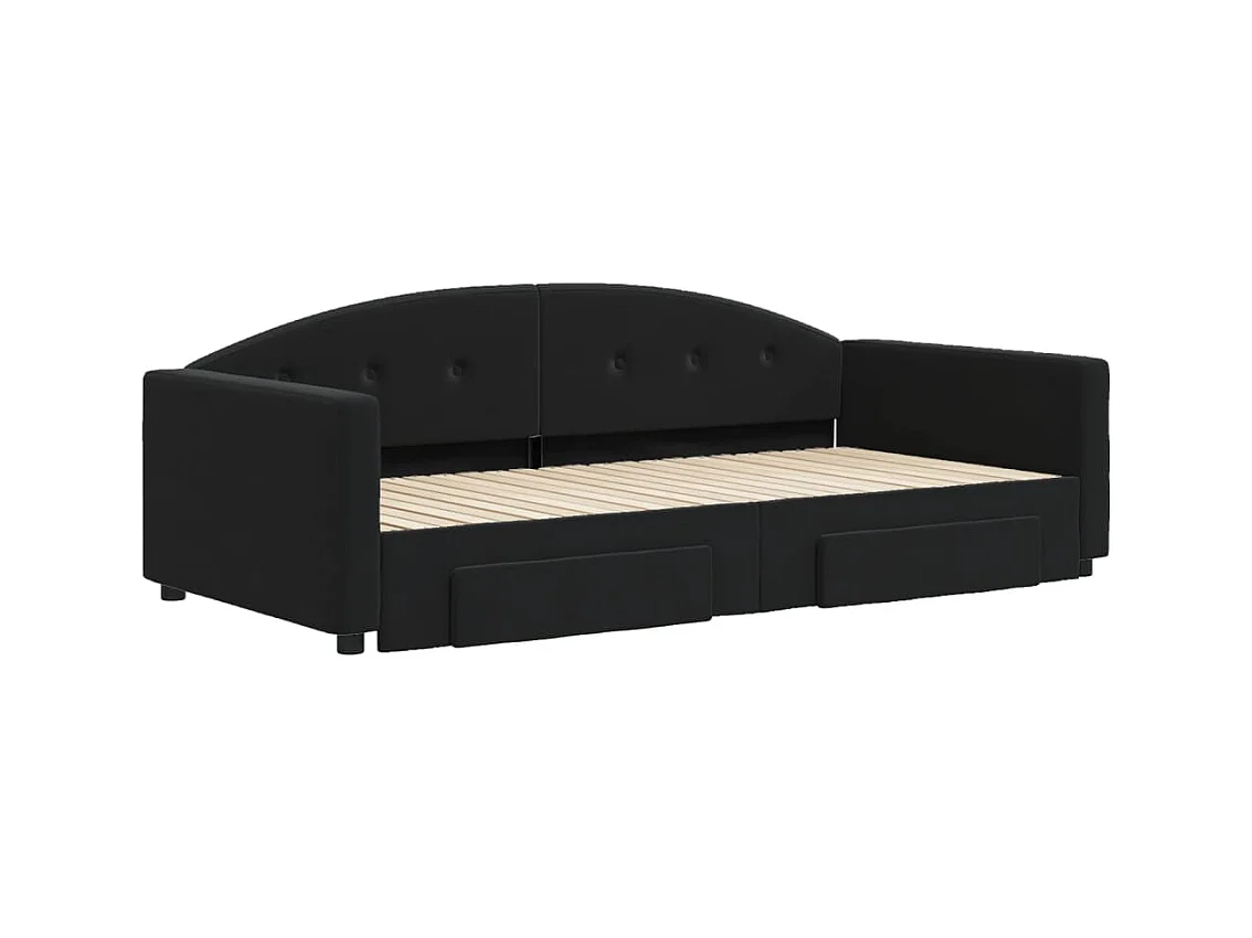 Lit de jour avec gigogne et tiroirs sans matelas noir 100x200cm