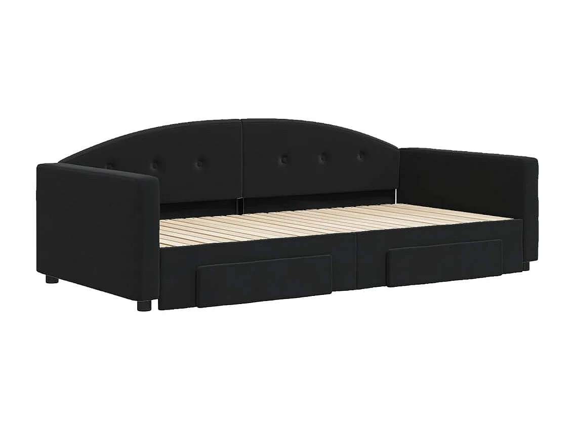 Divano letto con rotelle e cassetti senza materasso nero 100x200cm