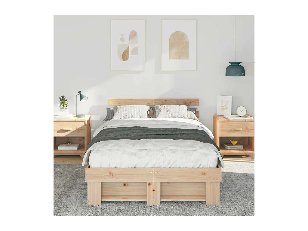 Struttura letto marrone 120 x 190 cm in legno massello di pino