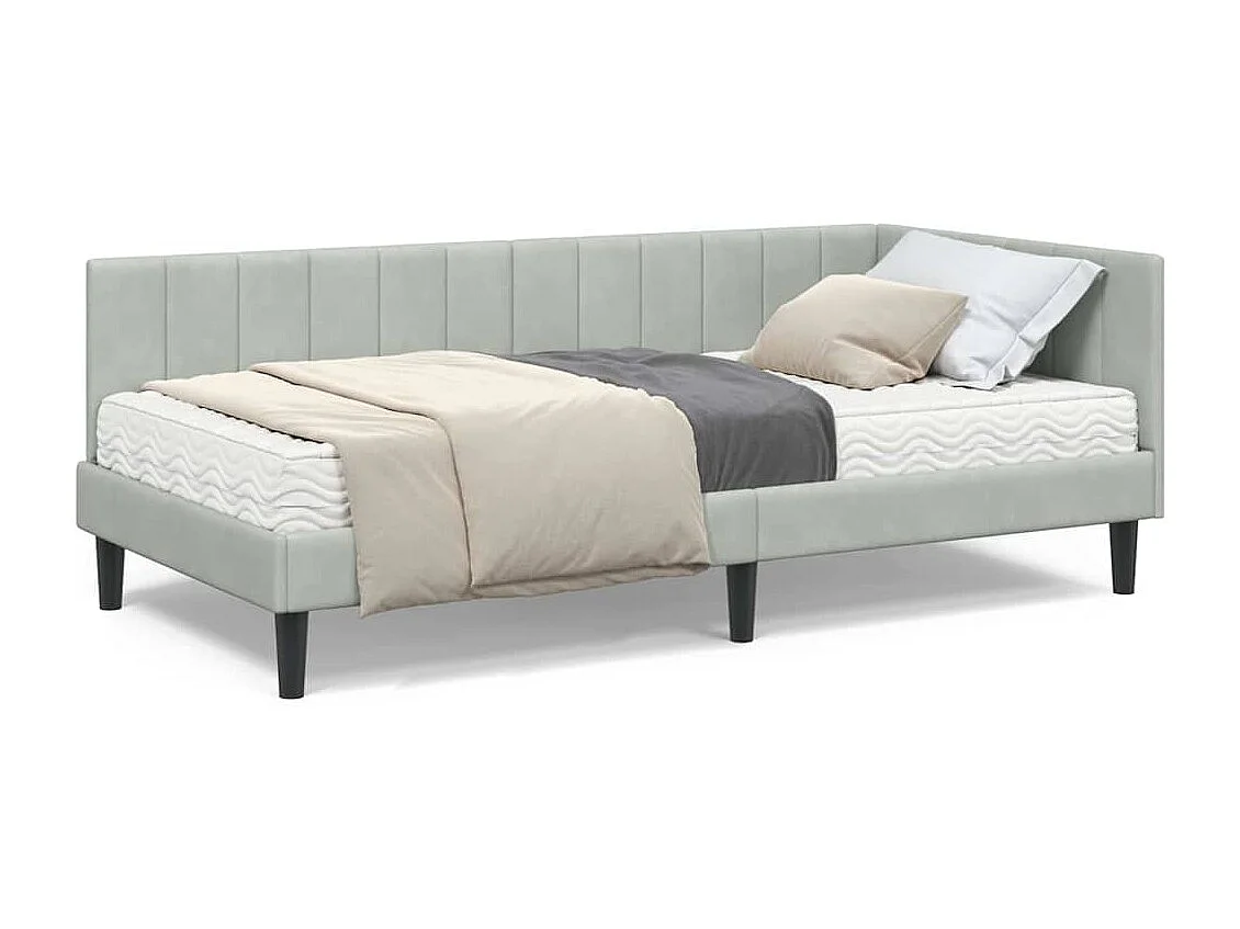 Lichtgrijs hoekbedframe 90 x 190 cm fluweel