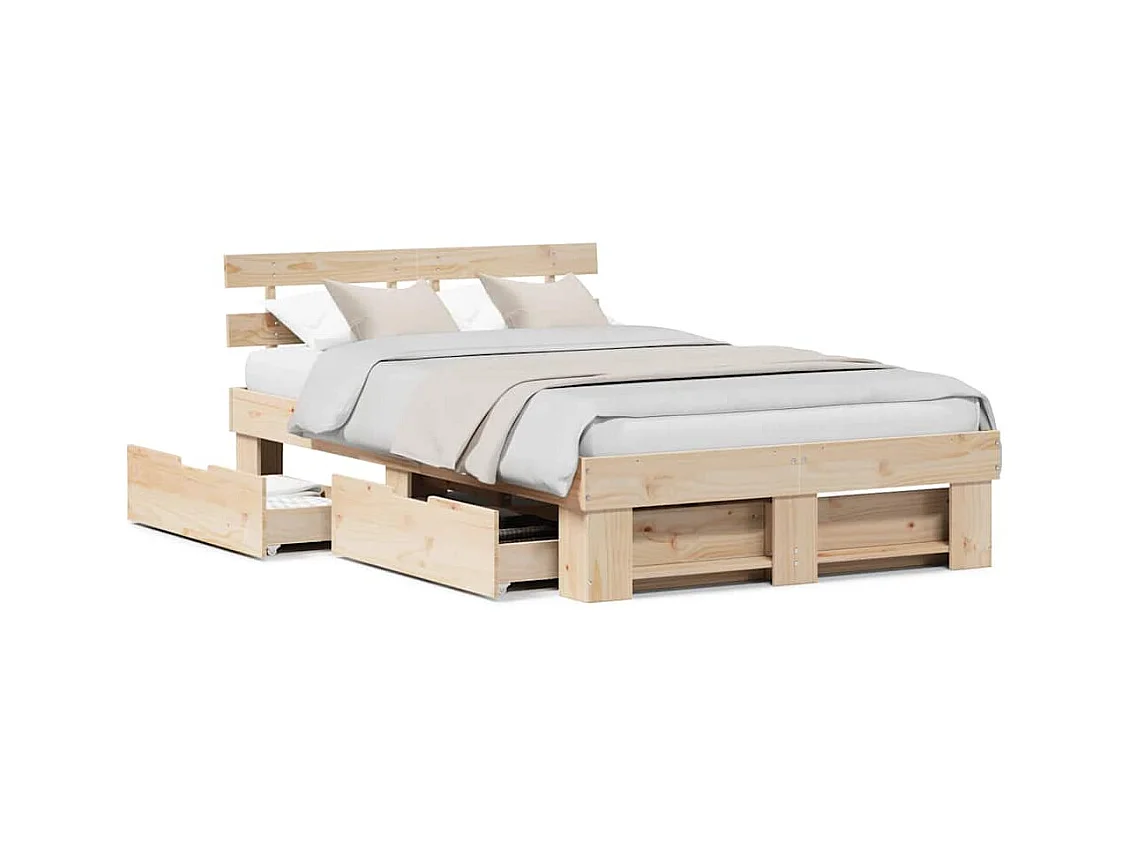 Cadre de lit avec tiroir Marron 140 x 190 cm Bois massif en pin