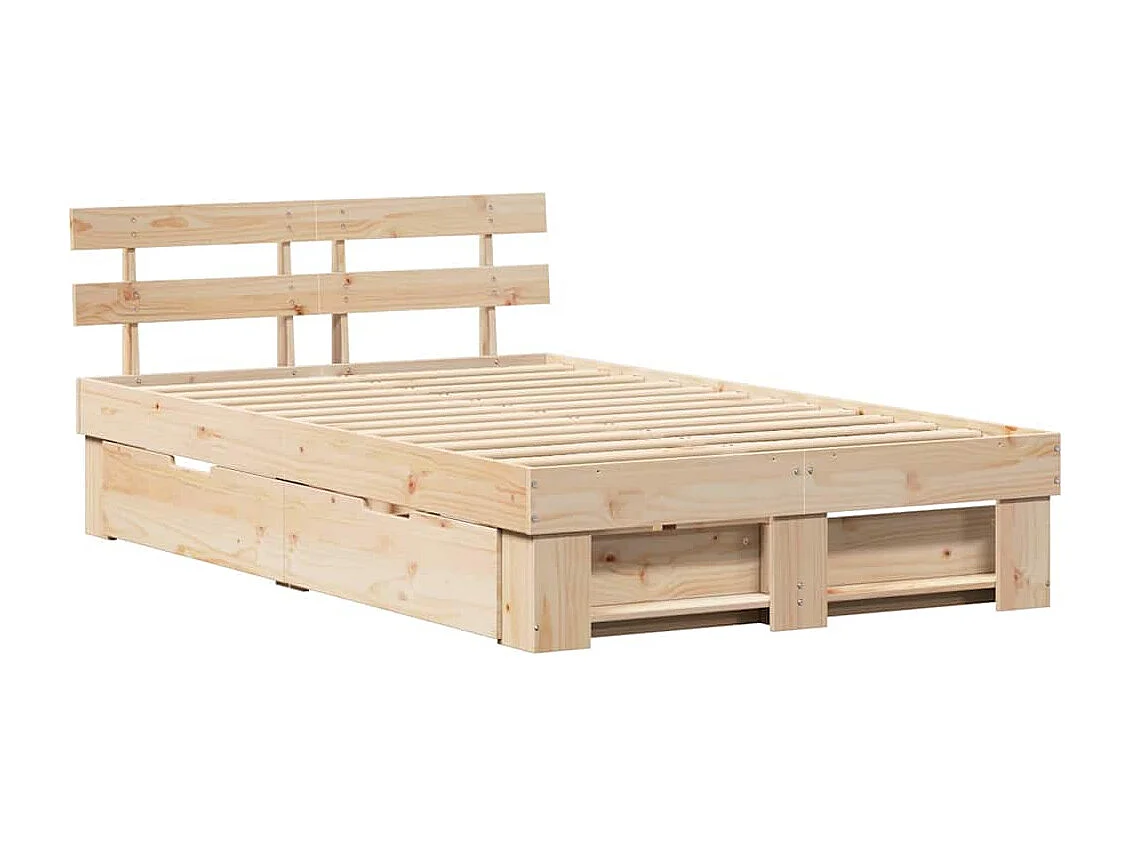 Estructura de cama con cajón Marrón 140 x 190 cm Madera maciza de pino