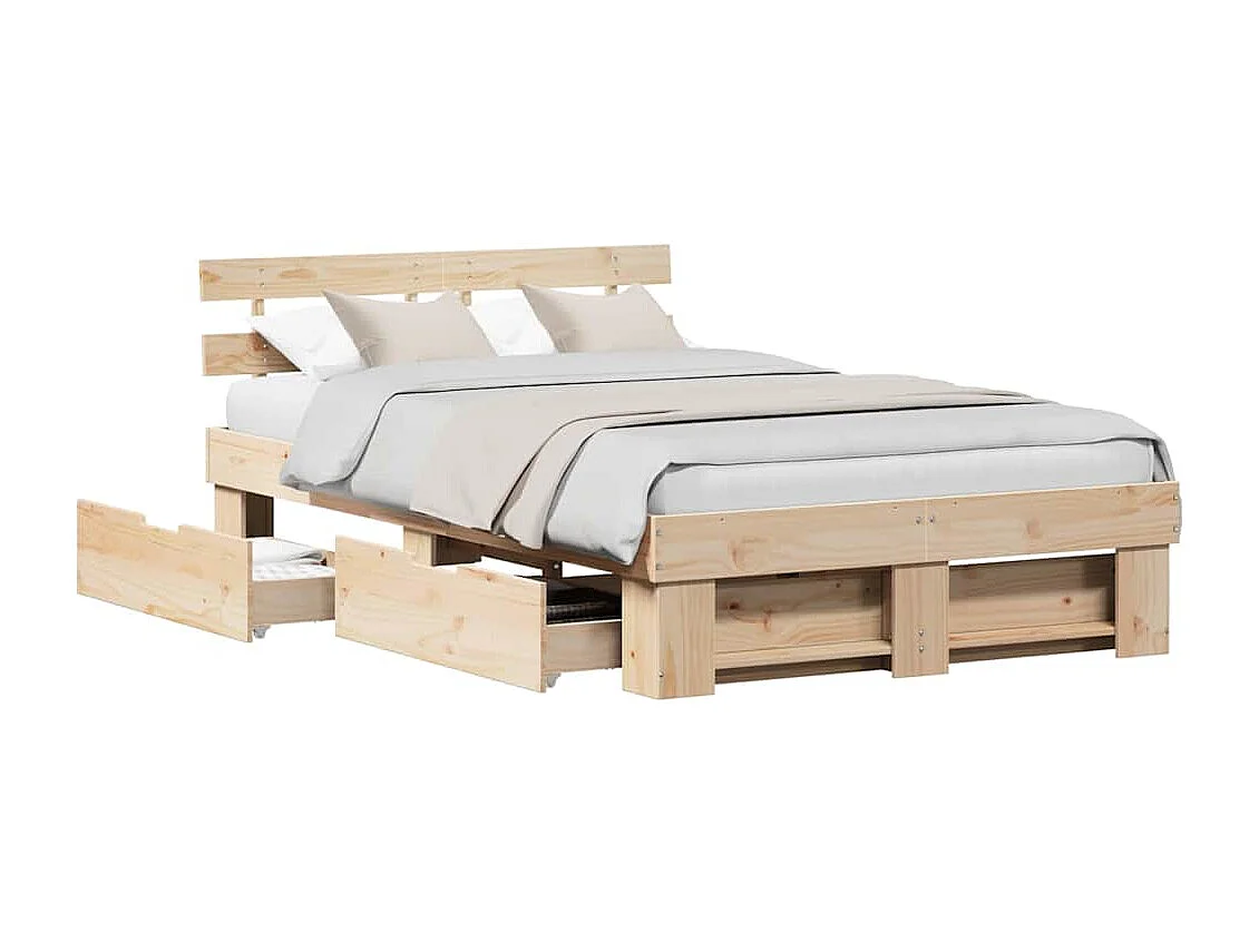 Estructura de cama con cajón Marrón 140 x 190 cm Madera maciza de pino