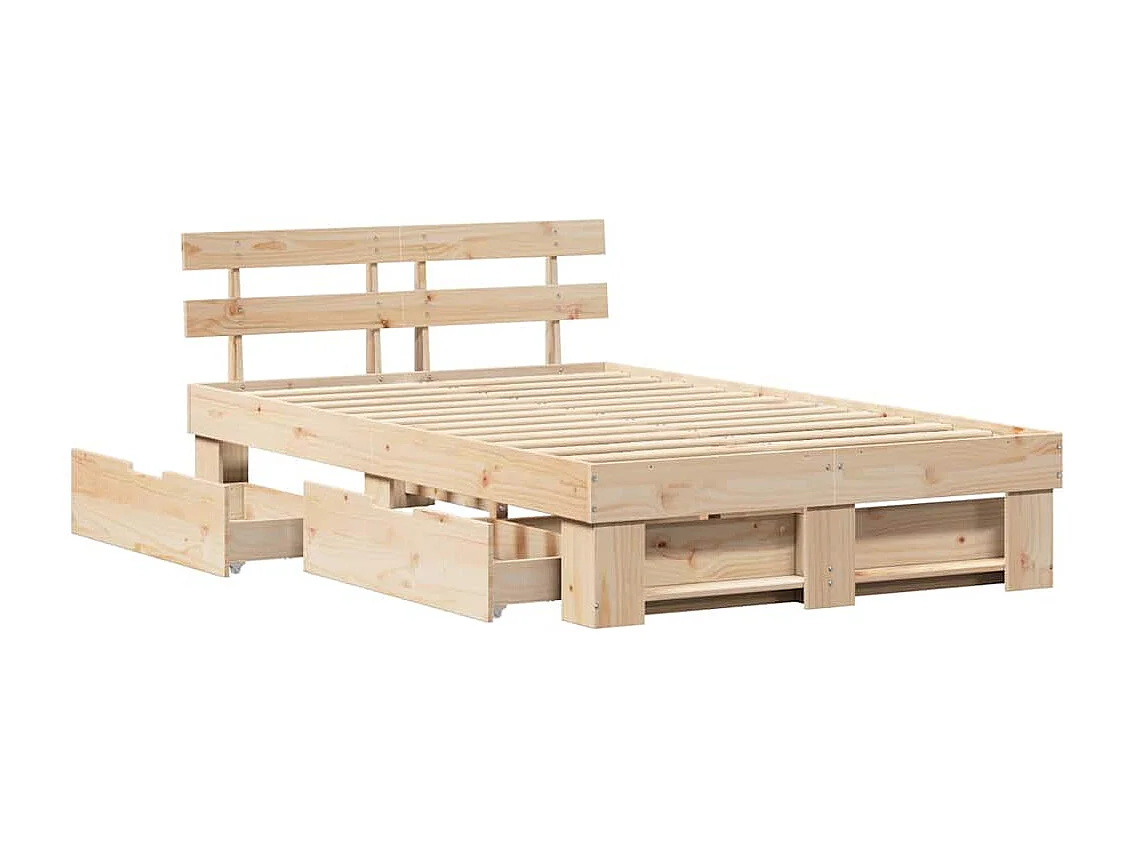 Estructura de cama con cajón Marrón 140 x 190 cm Madera maciza de pino