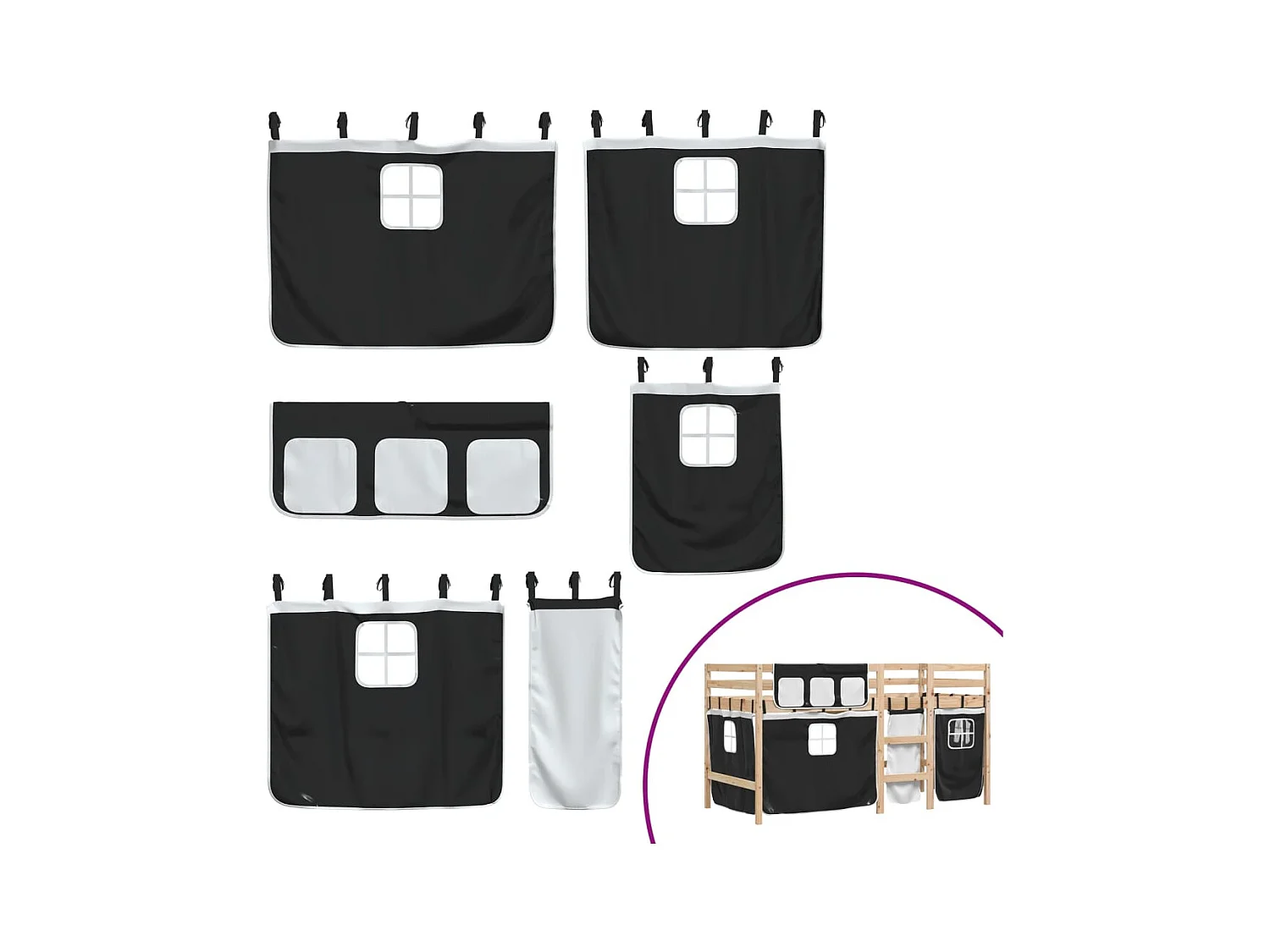 Lit mezzanine pour enfants avec rideaux sans matelas 80x200 cm