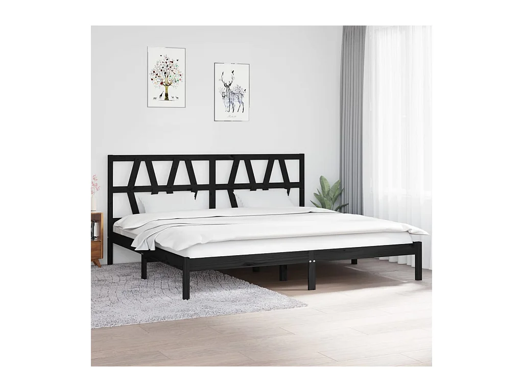 Bedframe zonder matras zwart massief hout 200x200 cm