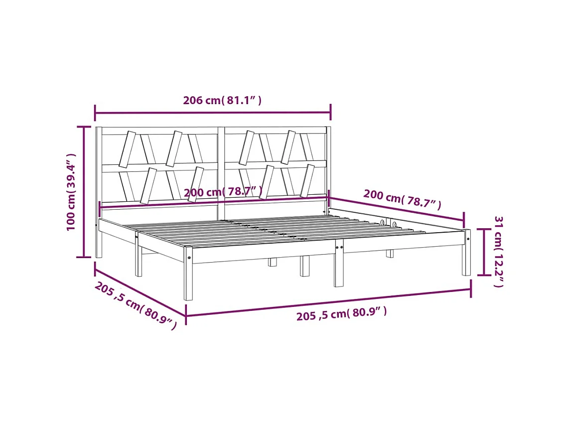 Bedframe zonder matras zwart massief hout 200x200 cm