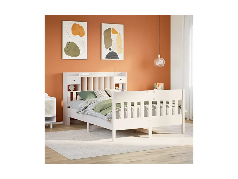 Estructura de cama sin colchón blanca 140x190 cm madera maciza de pino