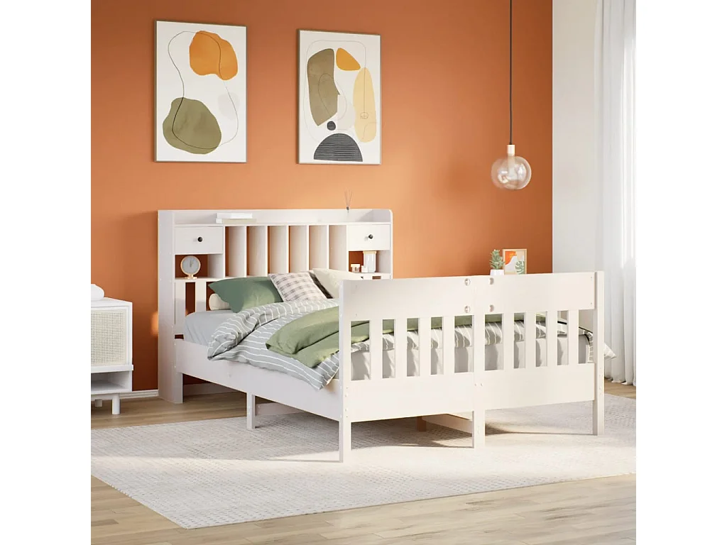 Cadre de lit sans matelas blanc 140x190 cm bois de pin massif