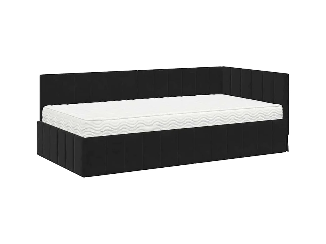 Cadre de lit d'angle avec matelas Noir 90 x 190 cm Velours