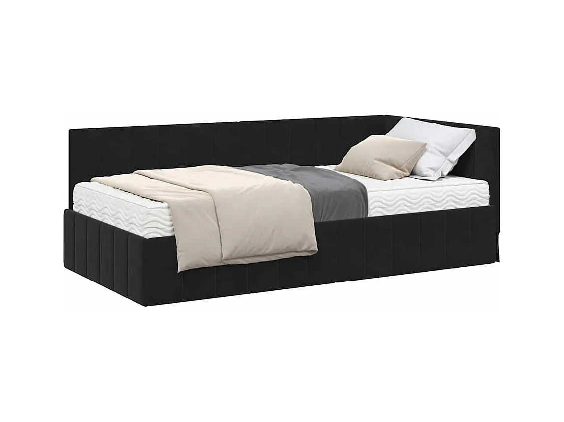 Cadre de lit d'angle avec matelas Noir 90 x 190 cm Velours