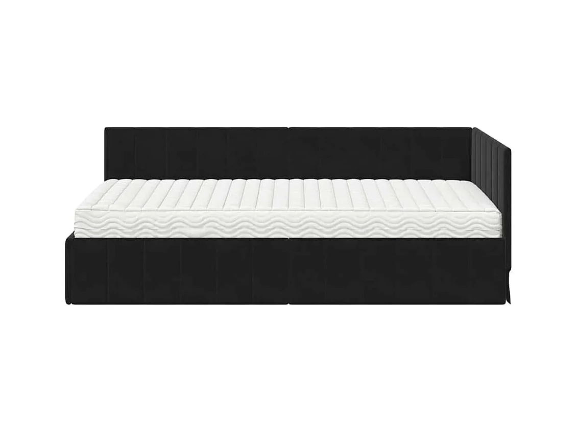 Cadre de lit d'angle avec matelas Noir 90 x 190 cm Velours